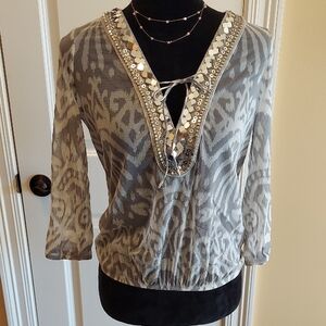 INC Elegant Gray Patterned Women's Top